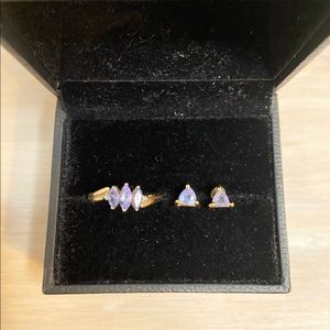 tanzanite ring and earrings 10k  and 14k gold
